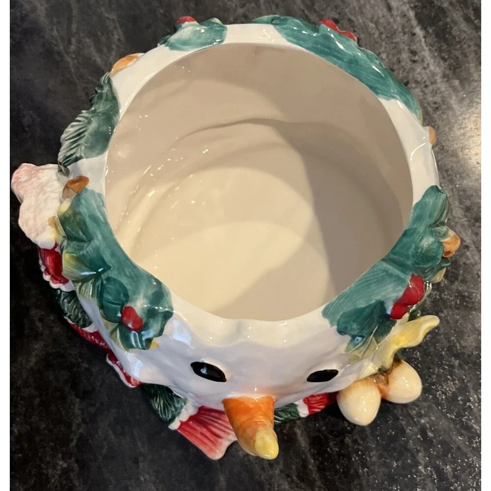CHRISTOPHER RADKO ROUND SNOWMAN CARDINAL COOKIE JAR CHRISTMAS NEW 10 IN X 9IN